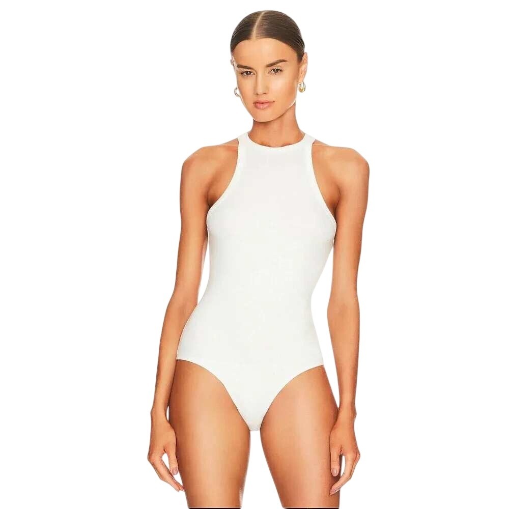 AGOLDE Rianne High Neck Ribbed Bodysuit White Off White S